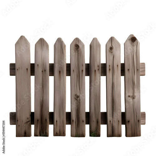 wooden fence with brown natural pointed wood laths on transparent background (png) 