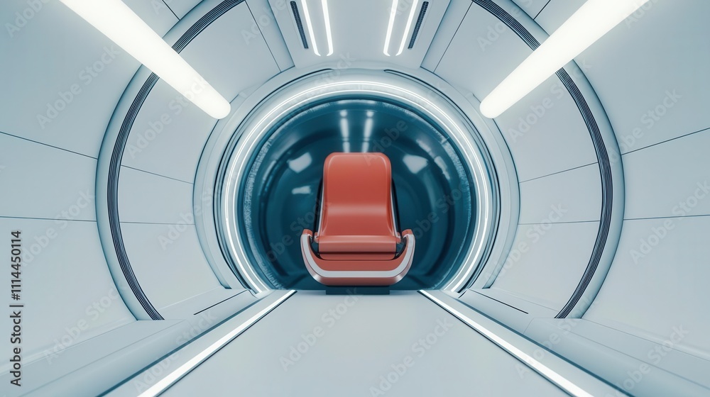 Fototapeta premium Hyperloop pod interior with augmented reality displays, showcasing futuristic passenger experience technology