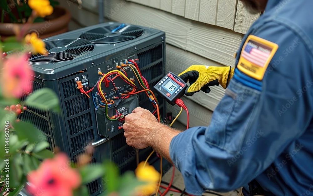 Technician Inspecting an Air Conditioner