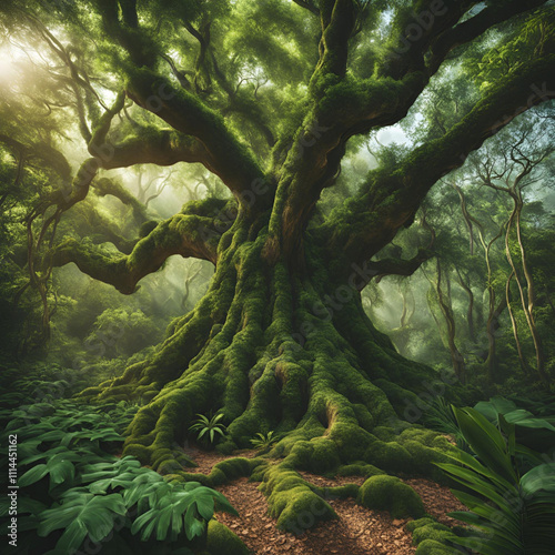 Majestic Tree in a Serene Forest photo