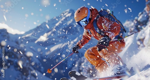 Skiing Down a Snowy Mountain Slope