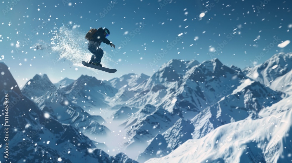 Snowboarding Through Snowy Mountains Snowboarding Through Snowy Mountains