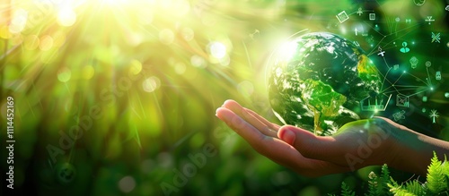 Hand Holding Earth with Green Background