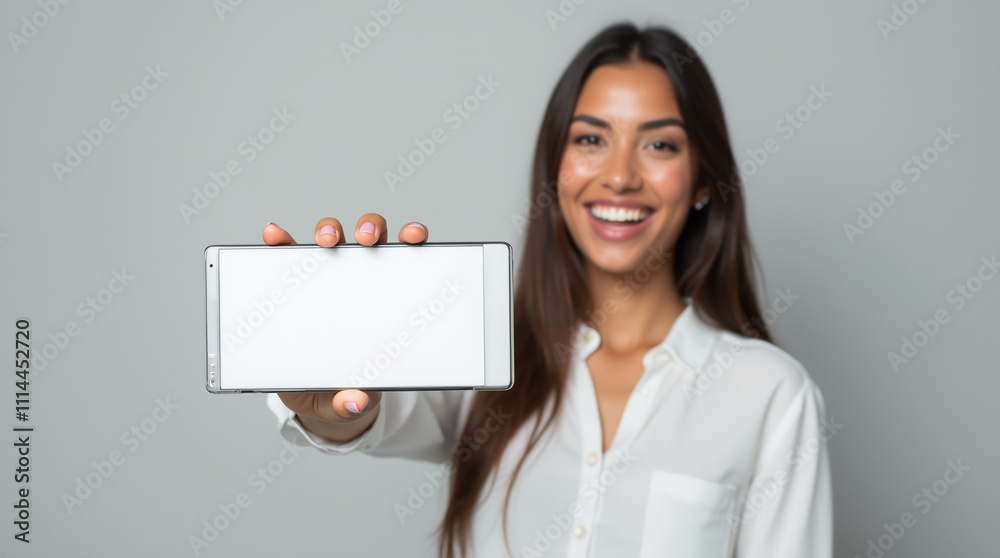 Woman in the background holding a cell phone in the foreground mockup Woman in the background holding a cell phone in the foreground mockup
