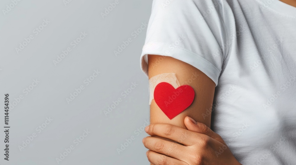 Red Heart on an Arm in a White Shirt Red Heart on an Arm in a White Shirt
