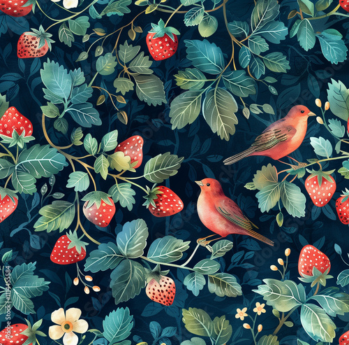 seamless pattern with birds and flowers