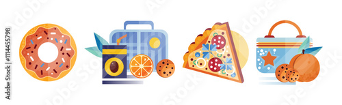 Snack and Appetizer Food and Lunch Flat Vector Set