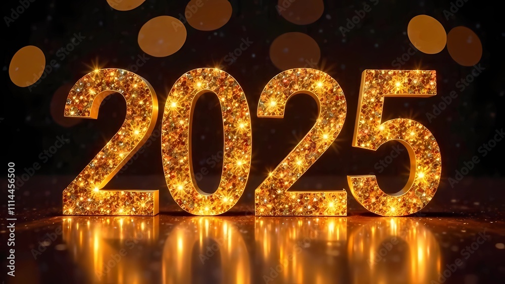 Happy New Year 2025 background, illustration for holiday design with lights Happy New Year 2025 background, illustration for holiday design with lights