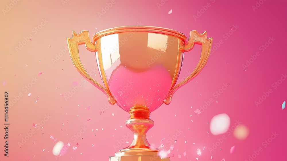 Shiny golden trophy symbolizing victory with a vibrant pink background and sparkling confetti. Shiny golden trophy symbolizing victory with a vibrant pink background and sparkling confetti.