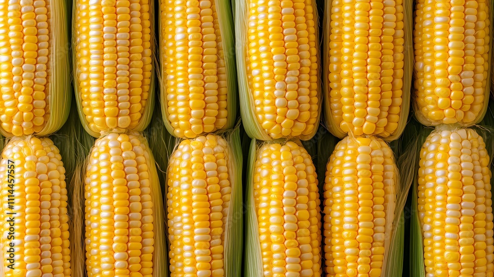 Close-up of fresh yellow corn on the cob, showcasing vibrant kernels in a farm market setting. Close-up of fresh yellow corn on the cob, showcasing vibrant kernels in a farm market setting.