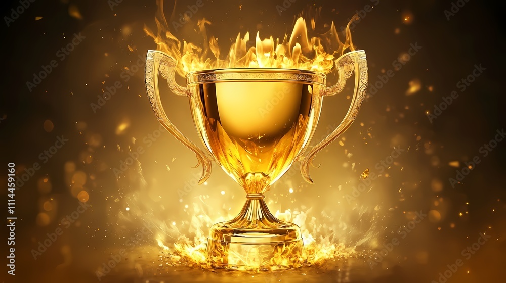 A stunning gold trophy surrounded by flames, symbolizing victory and achievement. A stunning gold trophy surrounded by flames, symbolizing victory and achievement.