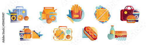 Snack and Appetizer Food and Lunch Flat Vector Set