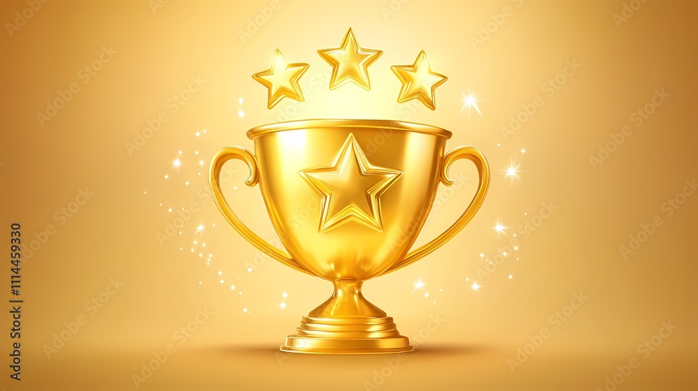 A gleaming golden trophy adorned with five shining stars, symbolizing excellence and achievement. A gleaming golden trophy adorned with five shining stars, symbolizing excellence and achievement.
