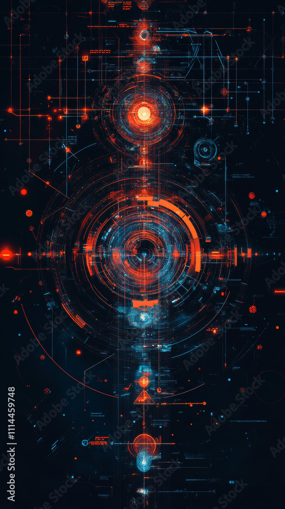 Fototapeta premium Abstract Quantum System Diagram: Logical Flow, Clean Lines, Surreal Elements