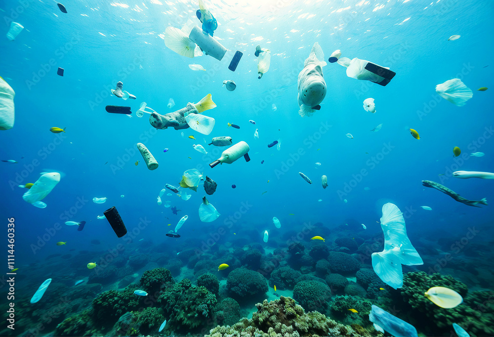 Fototapeta premium A large amount of plastic waste is floating in the ocean