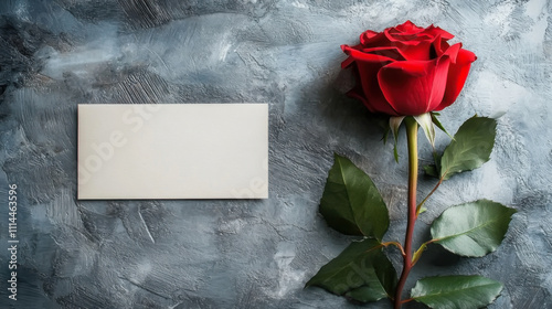 Valentine's day greeting card with red rose flowers bouquet on stone background