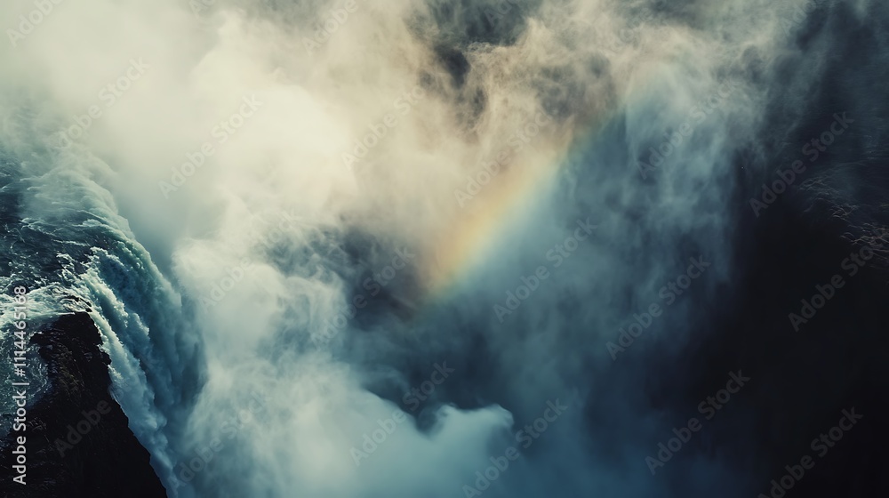 Fototapeta premium Majestic Waterfall Mist with Rainbow Appearing