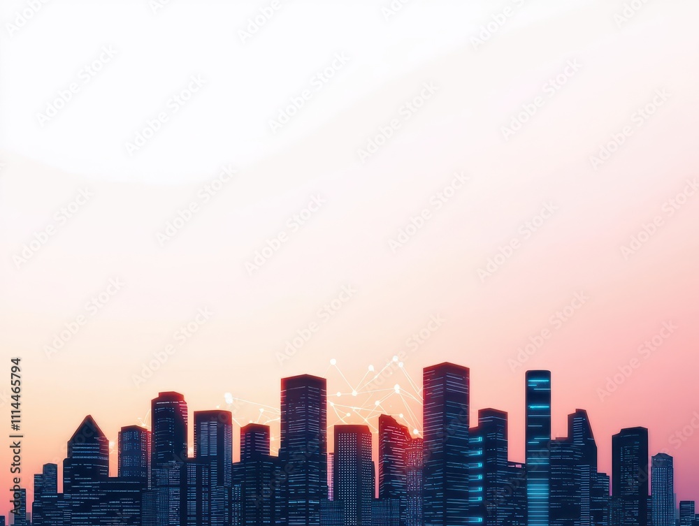 Fototapeta premium Futuristic cityscape with digital lines representing global payments innovation, smart technology driving financial success