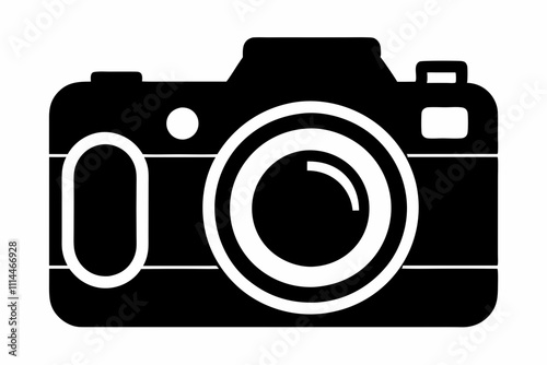 Camera silhouette black vector illustration and white background