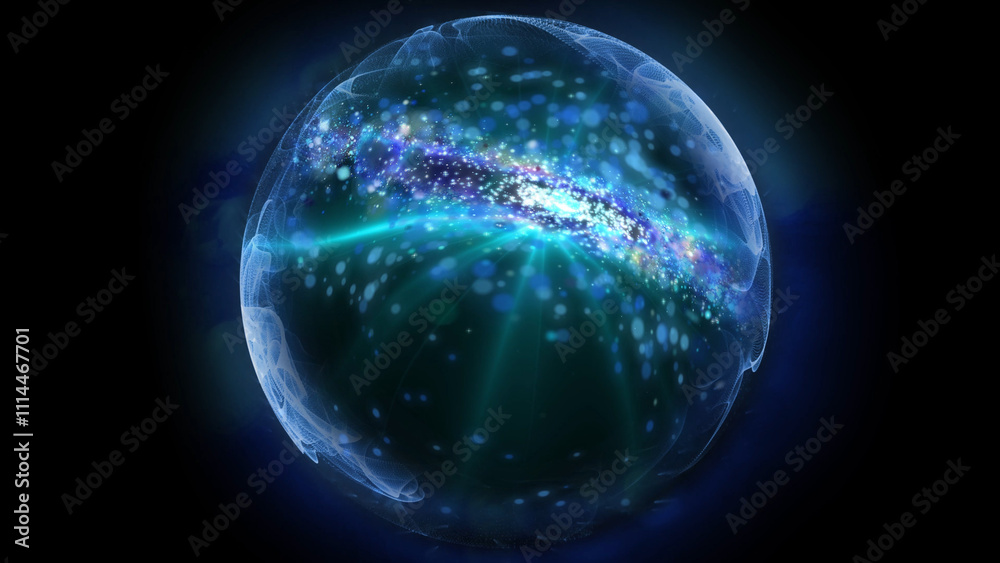 Obraz premium A bright, glowing multi-colored ball with smooth patterns on a dark background. 
