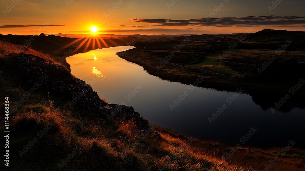 Serene Sunset over River and Rolling Hills Serene Sunset over River and Rolling Hills