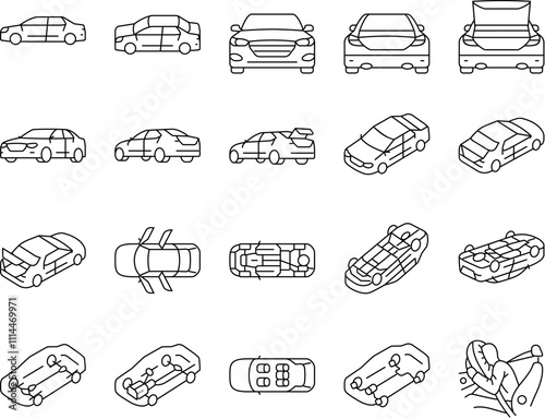 car vehicle auto transport icons set vector. bus truck, automotive, station, traffic energy, delivery drive car vehicle auto transport black contour illustrations