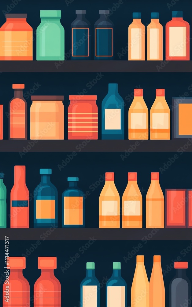 Grocery shelf stocked with various products.