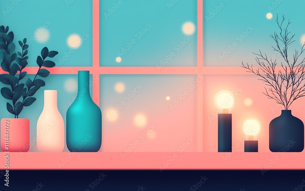 Festive Christmas scene with gifts and tree. Festive Christmas scene with gifts and tree.