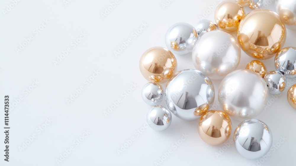 Glossy Metallic Orbs in Silver, Gold, and Pearl Colors on a Soft Background for Use in Modern Decorative Themes and Inspirational Studio Spaces Glossy Metallic Orbs in Silver, Gold, and Pearl Colors on a Soft Background for Use in Modern Decorative Themes and Inspirational Studio Spaces