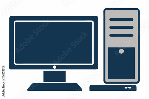 Desktop PC silhouette vector illustration and white background