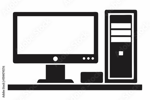 Desktop PC silhouette vector illustration and white background