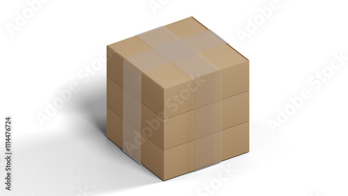 Cardboard package boxes with transparent tapes isolated on white