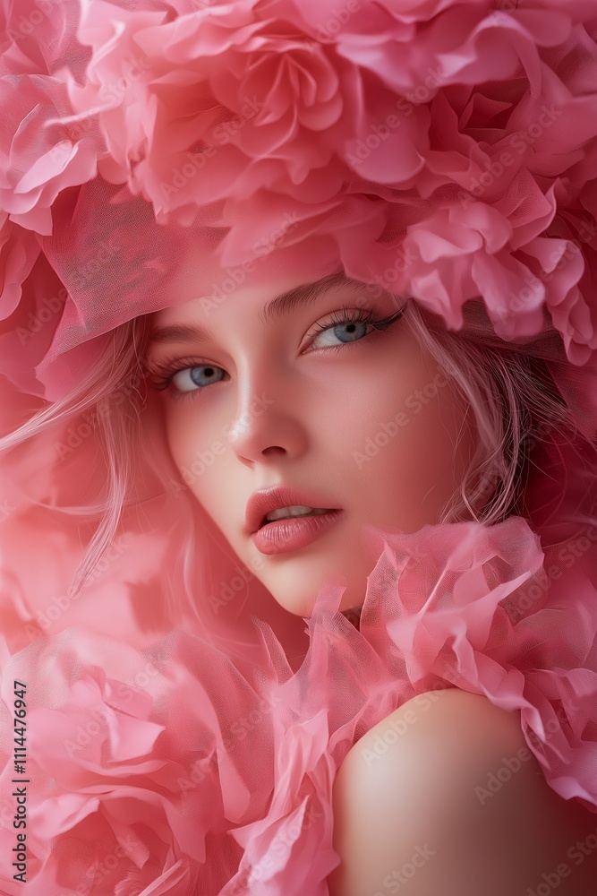 A captivating portrait of a girl adorned in pink floral attire, radiating beauty and elegance. A captivating portrait of a girl adorned in pink floral attire, radiating beauty and elegance.