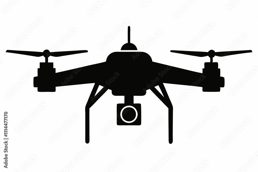 Drone silhouette black vector illustration and white background Drone silhouette black vector illustration and white background