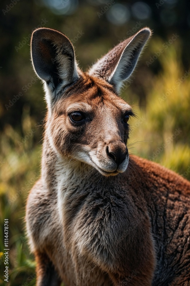 Close-up portrait of a kangaroo with expressive eyes and detailed fur against a natural background Close-up portrait of a kangaroo with expressive eyes and detailed fur against a natural background