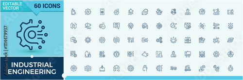 Industrial Engineering icon set. Includes icons for graphic, art, men, machinery, engineers and more. Collection for mobile and web apps. Editable stroke.