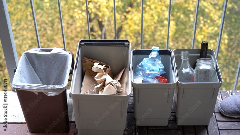 basket for the separate collection of plastic at home - waste from plastic food containers thrown into the trash - Save the Planet concept - go green recycle and separate household waste