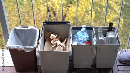 basket for the separate collection of plastic at home - waste from plastic food containers  thrown into the trash - Save the Planet concept - go green recycle and separate household waste