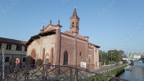 Obraz na płótnie Europe, Italy , Milan 12,04,2024 San Cristoforo catholic romanic church cathedral in Naviglio canals tourist attraction sigthseeing w salonie