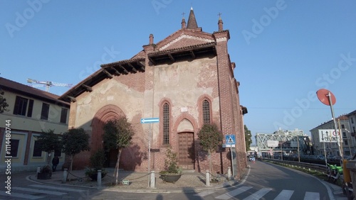 Europe, Italy , Milan 12,04,2024 San Cristoforo catholic romanic church cathedral in Naviglio canals tourist attraction sigthseeing 
