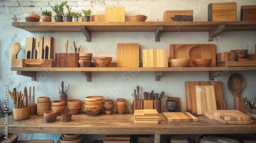 Wallpaper Mural a display of handmade wooden items, like bowls, frames, and small furniture Torontodigital.ca