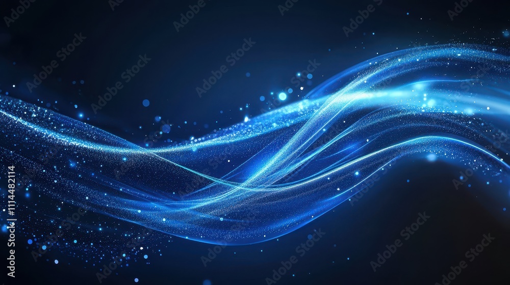 Vibrant Neon Abstract Design with Smooth Waves and Sparkling Effects in Deep Blue Background Vibrant Neon Abstract Design with Smooth Waves and Sparkling Effects in Deep Blue Background