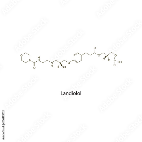 Landiolol flat skeletal molecular structure Beta blocker drug used in arrhythmia treatment. Vector illustration scientific diagram.