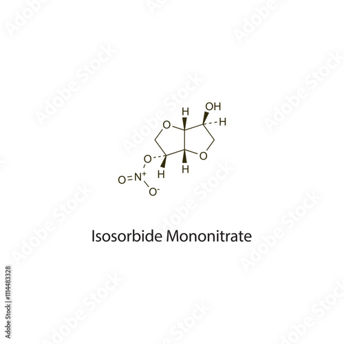 Isosorbide Mononitrate flat skeletal molecular structure nitrate drug used in angina pectoris treatment. Vector illustration scientific diagram.