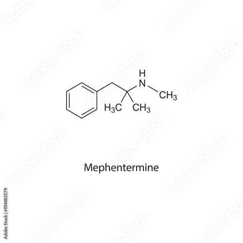 Mephentermine flat skeletal molecular structure Sympathomimetic drug used in hypotension treatment. Vector illustration scientific diagram.
