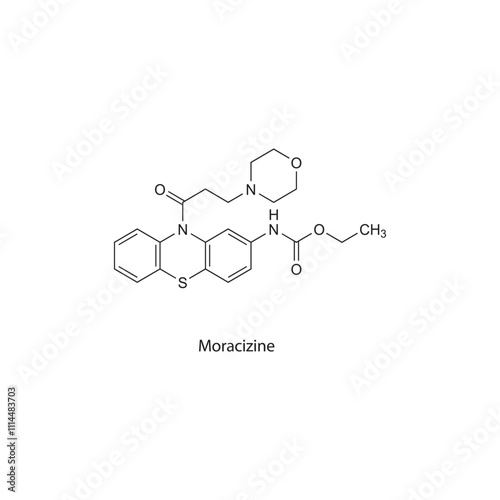Moracizine flat skeletal molecular structure Class I antiarrhythmic drug used in arrhythmia treatment. Vector illustration scientific diagram.