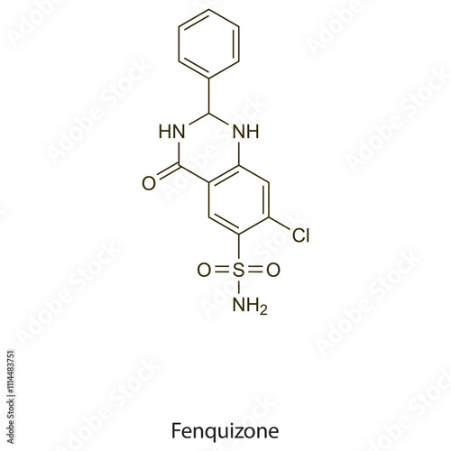 Fenquizone flat skeletal molecular structure Loop diuretic drug used in hypertension treatment. Vector illustration scientific diagram.