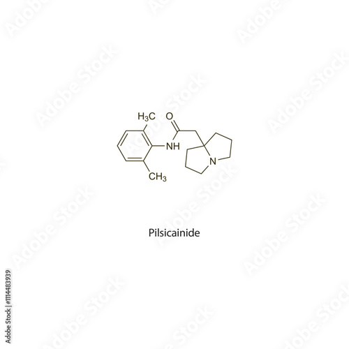 Pilsicainide flat skeletal molecular structure Class I antiarrhythmic drug used in arrhythmia treatment. Vector illustration scientific diagram.