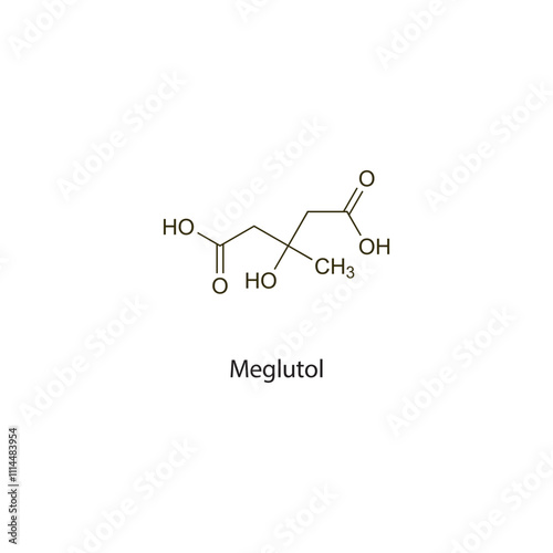 Meglutol flat skeletal molecular structure antihyperlipidemic drug used in hyperlipidaemia treatment. Vector illustration scientific diagram.