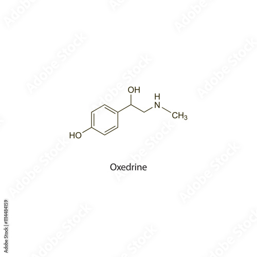 Oxedrine flat skeletal molecular structure sympathomimetic drug used in hypotension treatment. Vector illustration scientific diagram.